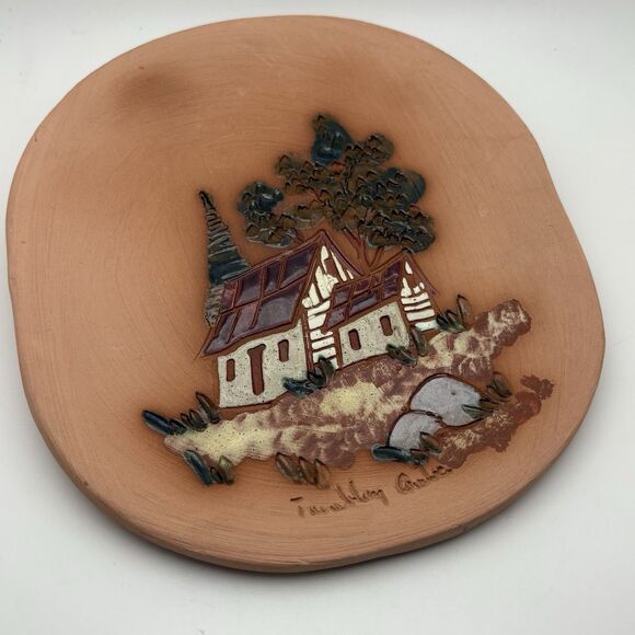 Terracotta Wall Plate Farm House Glazed Trees Tremblay Quebec by Trumbley Wieber - Picture 1 of 4